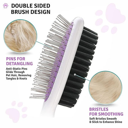 Pet Grooming Brush - Fur Detangling Pins & Coat Smoothing Slicker Bristles, Two-Sided Design for Dogs, Cats & Other Animals