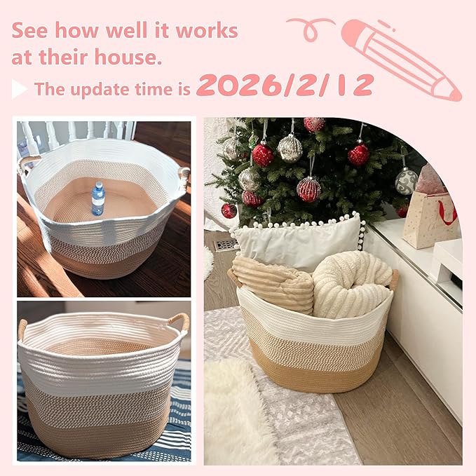 100L Large Cotton Rope Basket, Decorative Woven Blanket Storage for Living Room, Boho Toy Storage & Toy Box for Kids, Versatile Laundry Basket & Nursery Hamper for Blankets(Pink)