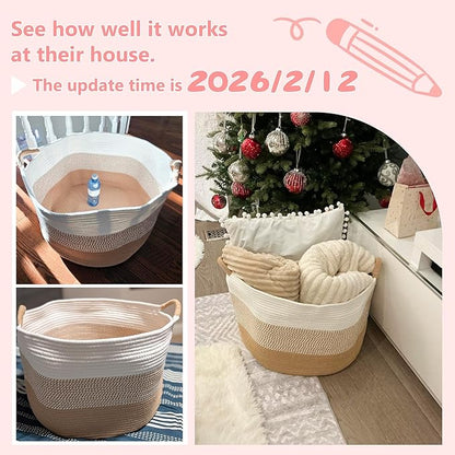 100L Large Cotton Rope Basket, Decorative Woven Blanket Storage for Living Room, Boho Toy Storage & Toy Box for Kids, Versatile Laundry Basket & Nursery Hamper for Blankets(Pink)
