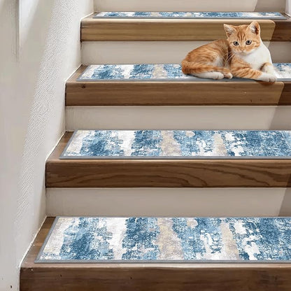 Carpet Stair Treads Non Slip 15PCS, 8" X 30" Edging Stair Runner for Wooden Steps Indoor, Resistant Stair Rugs with Reusable TPE Adhesive Backing, Residue Mat for Elders, Pets, Sapphire/Sand