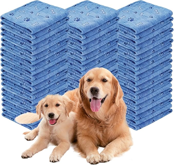 Dog Towels for Drying Dogs Bulk 20 x 40 Inch Quick Drying Pet Bath Towels Colorful Pet Grooming Towel Absorbent Microfiber Towel for Small Medium Large Dog Puppy Cat (Blue, 30)