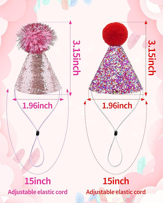 PET SHOW 20 Pack Mini Small Dog Hats with Sequin Puppy Birthday Party Hats for Stuffed Animals Cats Adjustable Holiday Hat Headband Kitten Pet Grooming Costume Accessories