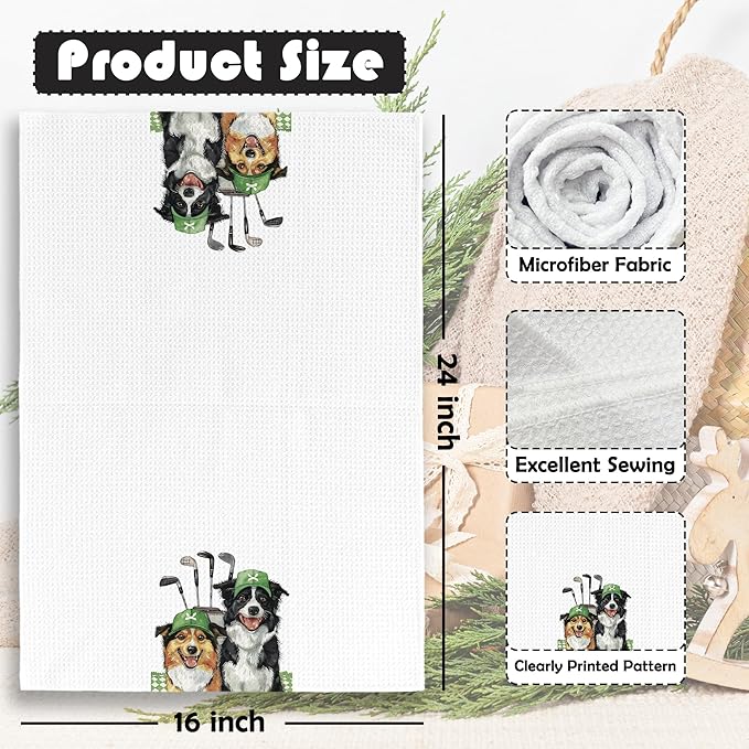 Golf Dog Kitchen Towels - Papillon Dish Towels, Sports Gifts, Pet Golf Club Decorative Absorbent Dishcloths Hand Towels for Kitchen Gym Spa Decor 16x24 Inches