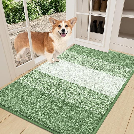 Smiry Dog Door Mat for Muddy Paws, Absorbs Moisture and Dirt, Low-Profile Entryway Mat with Non-Slip Backing, Entry Indoor Outdoor Doormat for Inside Floor (36x24 Inches, Sage Green, Striped)