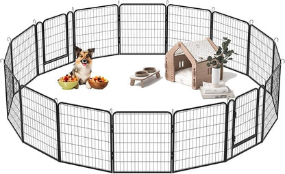 Dog Playpen Indoor - Pet Fence Puppy Exercise Pen for Yard Gate 6/8/12/16Panel Heavy Duty Crates with Doors Metal Dog Pen for Camping Outdoor, Small/Medium Pets (27.4 x 31.7 Inch, Black 16 Panels)