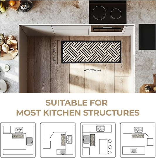 GRANNY SAYS Kitchen Mats for Floor, Kitchen Rugs Non Slip Washable, Runner Rugs for Kitchen Floor, 47" x 17.7", Stain Resistant Comfort Standing Mat Made of 100% Polypropylene, Black