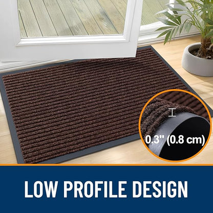 OLANLY Front Door Mat Indoor Outdoor Entrance, Waterproof Heavy Duty Doormat, Fade Resistant, Low Profile, Easy Clean Patio Porch Welcome Floor Mats for Entry, 47x34, Brown