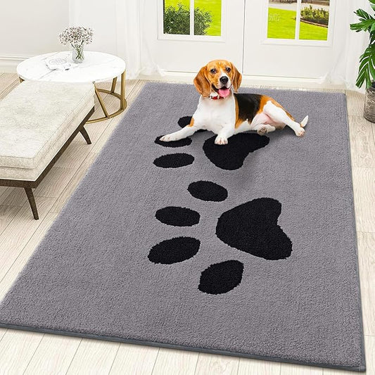 Smiry Dog Door Mat for Muddy Paws, Absorbs Moisture and Dirt, Low-Profile Entryway Mat with Non-Slip Backing, Entry Indoor Outdoor Doormat for Inside Floor (48x32 Inches, Grey, Paw)