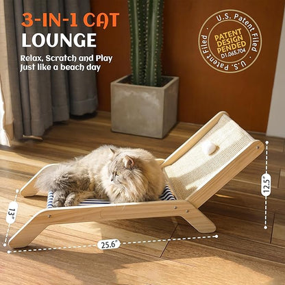 PETKARAY Beach Chair Cat Hammock, Elevated Cat Beds for Indoor Cats, Original Cozy Lounger with Sisal Scratcher and Toy Ball