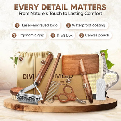 Premium Waterproof Pet Grooming Kit for Dogs & Cats – Wooden Handle Slicker Brush, Deshedding Comb & Nail Clipper – Professional Dog Grooming Supplies Set with Canvas Pouch | USA Brand