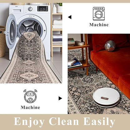 RUUGME Entryway Runner Rug 2x4 : Washable Non Slip Carpet for Kitchen Hallway Bedroom Stain Reistant Light Weight Rugs for Laundry Bathroom Ultra Soft Indoor Vintgae Home Decor Floor Mat 2'x4' Black
