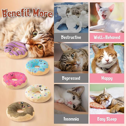 L1rabe Donut Catnip Stuffed Toys - 5Pcs Summer Gift Funny Dessert Organic Cat Toys Pet Supplies, Indoor Cats Chew Bite Teething Tools Kittens Catmint Birthday Present Interactive Supplies