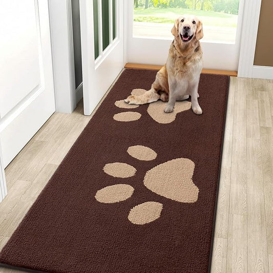 Smiry Dog Door Mat for Muddy Paws, Absorbs Moisture and Dirt, Low-Profile Entryway Mat with Non-Slip Backing, Entry Indoor Outdoor Doormat for Inside Floor (59x24 Inches, Brown, Paw)