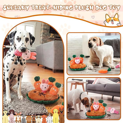 Skylety 7 Pcs Easter Interactive Dog Toys Set, Snuffle Mat for Dogs, Treat Hiding Puzzle and Squeaky Plush, Carrot Bunny Dog Toys for Small Medium Dogs, Training and Boredom Relief Plaything