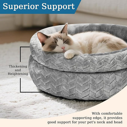 Dual-Layer Donut Cat Bed - Fluffy Round Bed for Small Pets - Ultra-Soft Cat Donut Bed for Cozy Sleep (Grey, 20 * 20 * 5.9 inch / 50 * 50 * 15 cm)