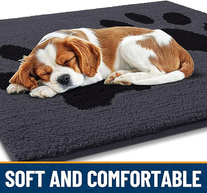 Smiry Dog Door Mat for Muddy Paws, Absorbs Moisture and Dirt, Low-Profile Entryway Mat with Non-Slip Backing, Entry Indoor Outdoor Doormat for Inside Floor (47x20 Inches, Black, Paw)