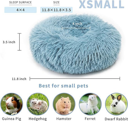 Chinchilla Bed Blue for Cage Fluffy Round Beds for Small Animals Washable Anti Slip