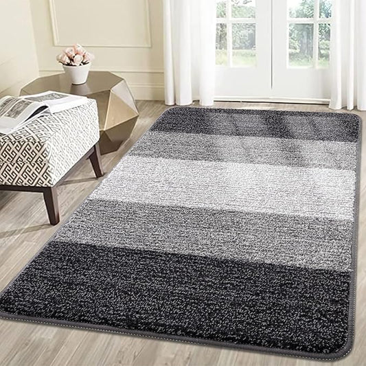 Smiry Dog Door Mat for Muddy Paws, Absorbs Moisture and Dirt, Low-Profile Entryway Mat with Non-Slip Backing, Entry Indoor Outdoor Doormat for Inside Floor (59x35 Inches, Grey, Striped)
