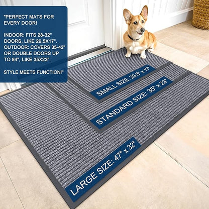 OLANLY Front Door Mat Indoor Outdoor Entrance, Waterproof Heavy Duty Doormat, Fade Resistant, Low Profile, Easy Clean Patio Porch Welcome Floor Mats for Entry, 47x34, Light Gray