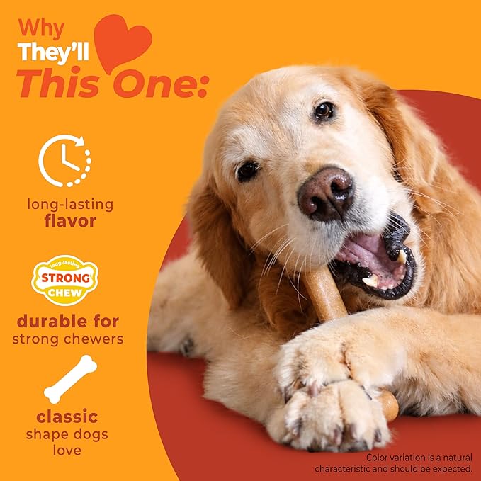 Nylabone Original Bone Strong Chew Toy for Dogs Made with Real Chicken, Durable Dog Chew Bones for Aggressive Chewers, Long-Lasting Flavor Keeps Dogs Busy, Large Dog Toys - Up to 50 lbs, 1 Count