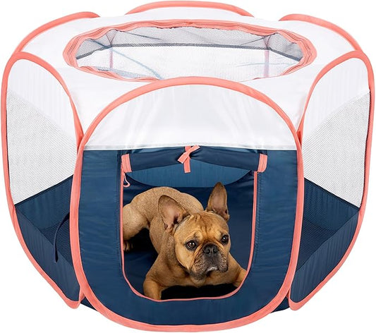 Furhaven Portable Dog Playpen Cat Tent, Pet Playground,Kennel Foldable Indoor Outdoor Zippered Puppy Crate - Navy, Small
