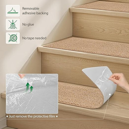 10PCS Non-Slip Stair Treads - 8"x30" Edging Stair Treads for Wooden Steps Washable Peel and Stick Indoor Stairs Tread Rug Stain Resistant Staircase Mat for Kids and Pets(10pc, Brown)