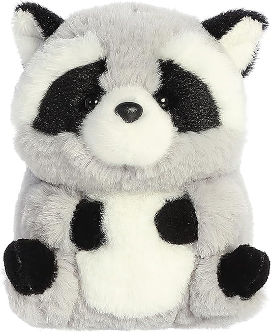 Aurora® Round Rolly Pet™ Ripley Raccoon Stuffed Animal - Adorable Companions - On-The-Go Fun - Gray 5 Inches