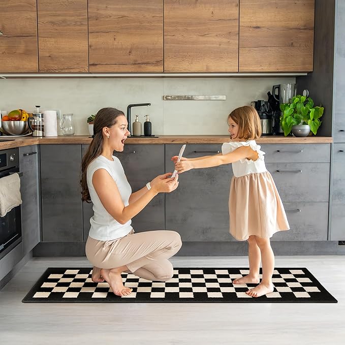 GRANNY SAYS Kitchen Mats for Floor, Kitchen Rugs Non Slip Washable, Runner Rugs for Kitchen Floor, 59" x 17.7", Stain Resistant Comfort Standing Mat Made of 100% Polypropylene, Black
