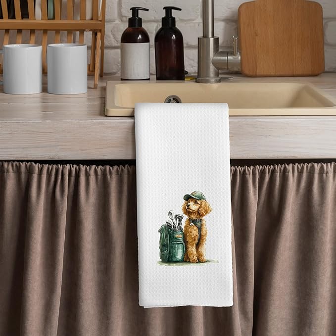 Golf Dog Kitchen Towels - Poodle Dish Towels, Sports Gifts, Pet Golf Club Decorative Absorbent Dishcloths Hand Towels for Kitchen Gym Spa Decor 16x24 Inches