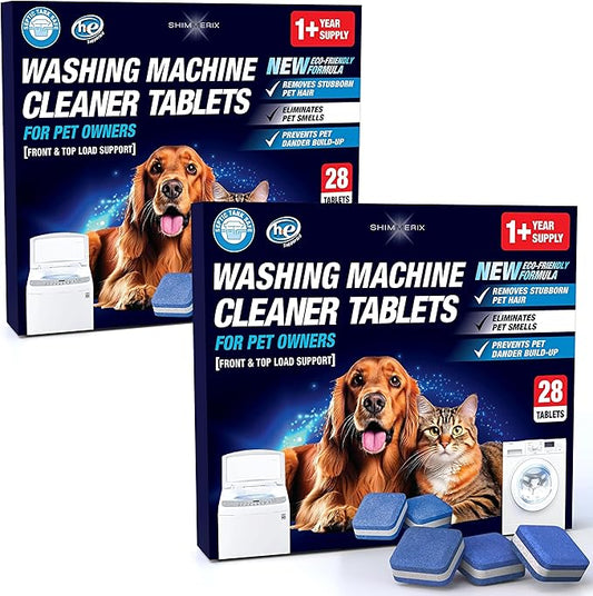 Washing Machine Cleaner Pro Tablets for Pet Owners - 56 Pack, Front & Top Load Washer Deep Cleaning, Septic Tank Safe, HE Support, Remove Stubborn Pet Hair, Eliminates Smells, Prevents Dander Build-up