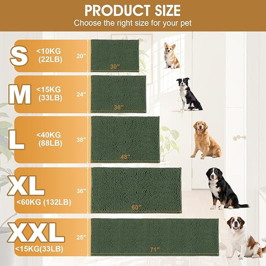 IM HOME Dog Door Mats for Muddy Paws, 30" X 20" Christmas Chenille Absorbent Doormat, Non Slip Heavy Dog Rugs for Muddy Paws, Soft Indoor Door Mat for Entryway, Mud Paw, Inside Floor, Olive