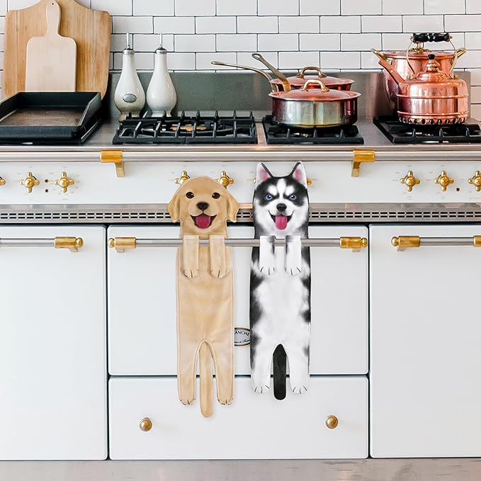 AGRIMONY Funny Husky Dog Puppy Hand Towels for Kitchen Bathroom - Dog Mom Dad Gifts for Women Men- Easter Mothers Fathers Days Valentines Day Housewarming Gifts for Animal Lovers
