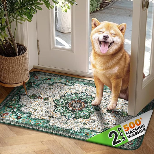 Hompet 2 Pack Super Absorbent Dog Door Mat for Muddy Paws, Washable Pee Pads for Dogs, Reusable Puppy Training Pads, Quick Dry Non-Slip Pet Entryway Rug, Leak-Proof Potty Pad for Indoor Floors 18x28
