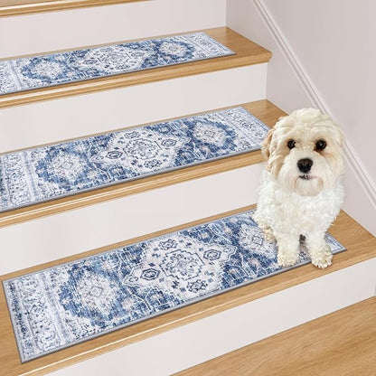 OJIA Non-Slip Stair Treads for Wooden Steps 30"x8" Indoor Stair Runner 15PCS Rubber Backed Soft Carpet Stair Treads Mat Staircase Step Treads Covers for Kids and Dogs