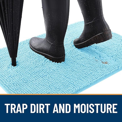 OLANLY Dog Door Mat for Muddy Paws 59x35, Absorbs Moisture and Dirt, Absorbent Non-Slip Washable Doormat, Quick Dry Chenille Mud Mat for Dogs, Entry Indoor Entryway Carpet for Inside Floor, Blue