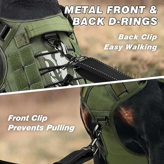 WINGOIN Green Tactical Dog Harness for Medium Dogs, Heavy Duty No Pull Dog Harness with Handle, Adjustable Reflective Military K9 Pet Vest for Pitbull, Female, Male, Walking, Training, Hunting (M)
