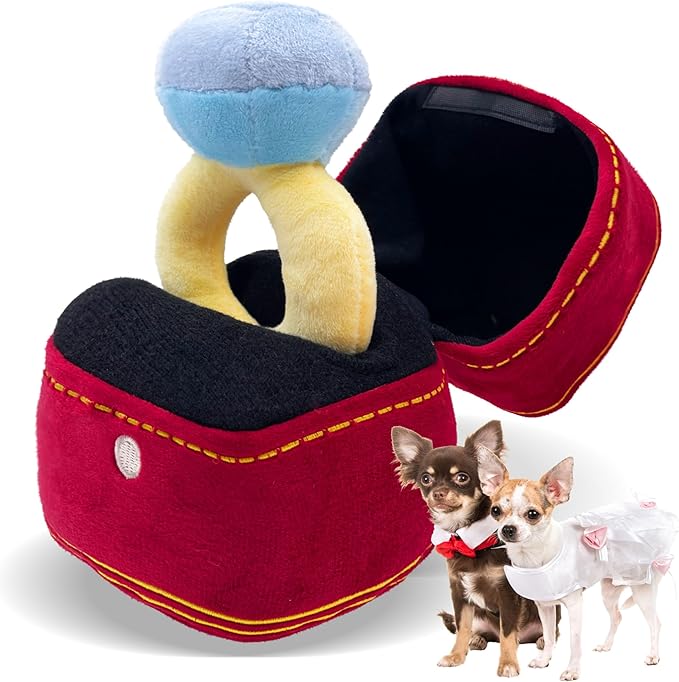 Valentines Dog Wedding Toy Engagement Plush Ring Box for Dog Birthday Gifts, Funny Plush Toys Squeaky Chew for Party Supplies