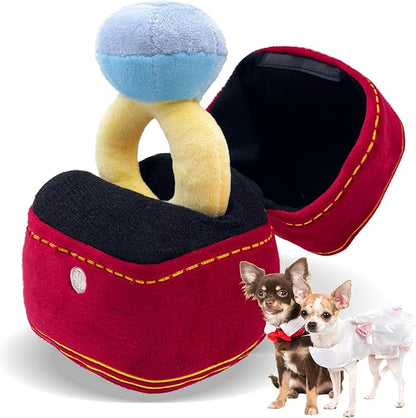 Valentines Dog Wedding Toy Engagement Plush Ring Box for Dog Birthday Gifts, Funny Plush Toys Squeaky Chew for Party Supplies