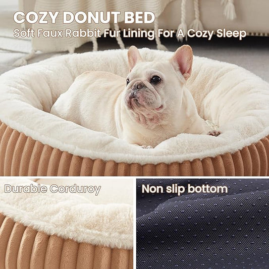 30 inches Donut Dog Bed for Medium Dogs,Calming Round Pet Bed with Removable Cover,Washable Milk Plush Faux Fur, Fits Pets up to 30 lbs(Mocha,Medium)