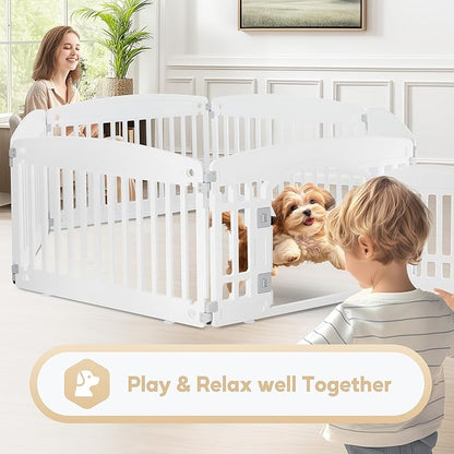 Simple Deluxe 24" 6-Panel Dog Playpen, Durable Pet Playpen with Secure Locking Door for Puppies & Small/Medium Dogs, Portable & Foldable Pet Fence, White