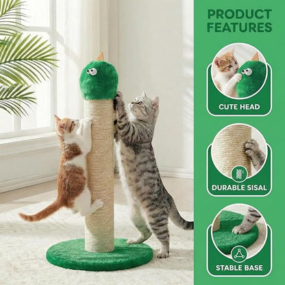 Cat Scratching Post 22'', Scratching Post with Extra Wide 12" Heavy Duty Base for Indoor Kitty, Scratching Post with Natural Sisal & Velvet Fabric for Small, Medium Cat, Green
