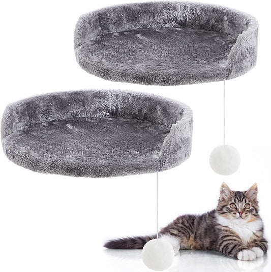 Dansydaisy 2 Pcs 13.39 Inches Semi Edged Cat Tree Replacement Parts Cat Tree Tower Accessories with Hanging Elastic Strings Pom Pom Toys and M8 Screw for Platform Perch Shelves(Gray)