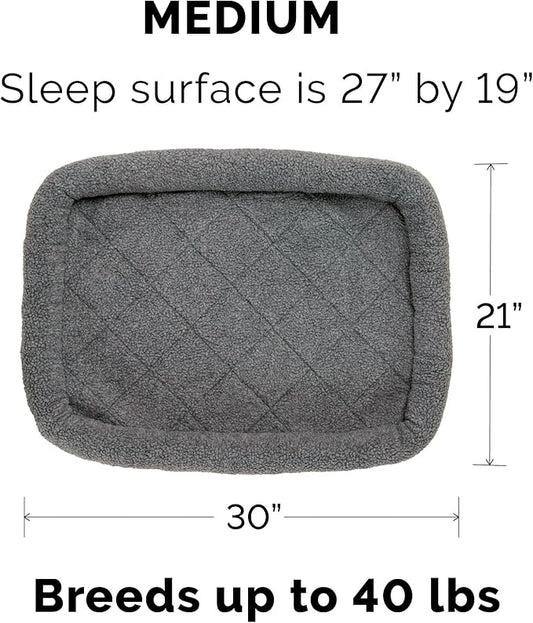 Furhaven Dog Bed for Medium/Small Dogs & Indoor Cats, 100% Washable, Sized to Fit Crates - Sherpa Fleece Bolster Crate Pad - Gray, Medium