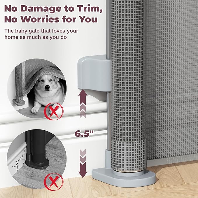 Retractable Baby Gates for Doorways, 58" Extra Wide Mesh Child Dog Gate for Stairs, 34" Tall Toddler Pet Gate Indoor and Outdoor, Easy Install, Essential for Home Safety, Gray