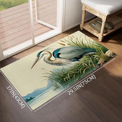 Blue Heron Indoor Door Mat,Bird Nature Floor Doormat,17x29.5in,Non Woven Non Slip Rubber Backing Detailed Wildlife Rug for Porch Insider,Bedroom,Kitchen,Doormats Gifts,Rv Camper Decor