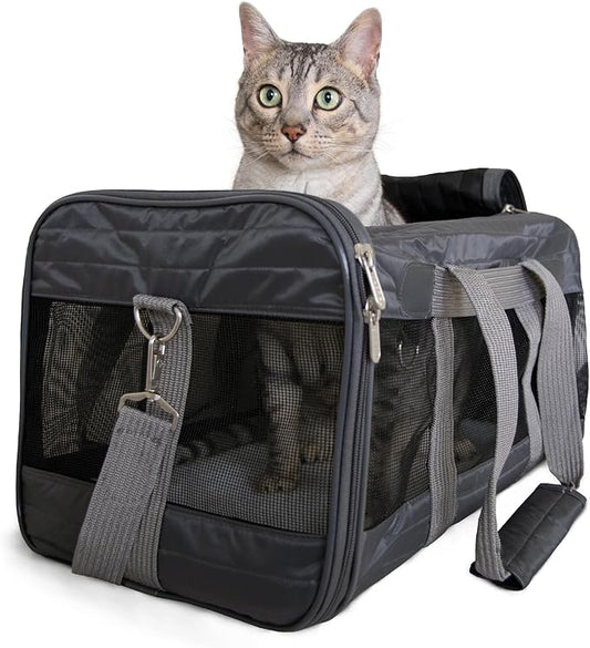 Sherpa Pet Carrier Airline Approved with Spring Wire Frame - Cat Carrier and Dog Carriers for Airline Travel and Vet Visits, Mesh Ventilation, Locking Zippers - Charcoal Grey, Large