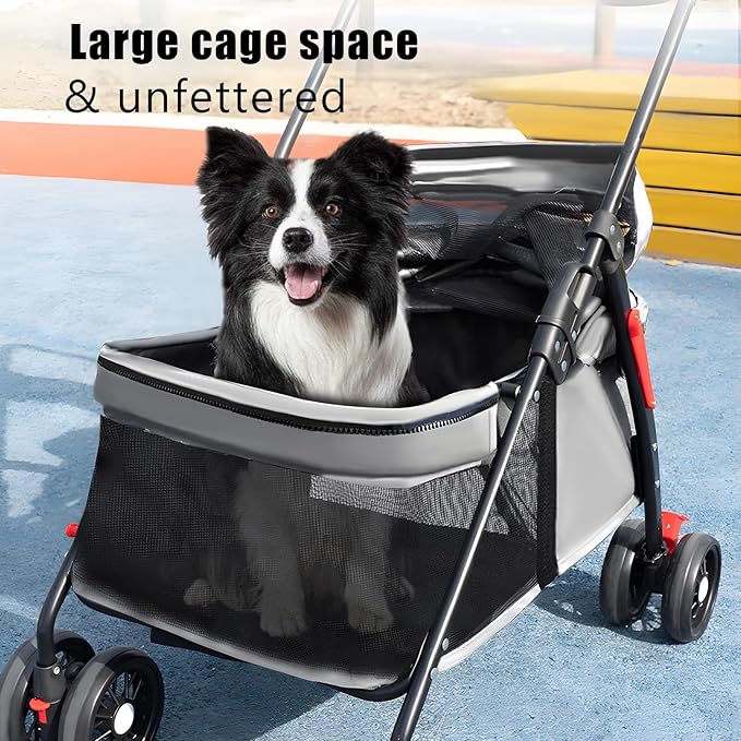 Pet Stroller 4 Wheels Dog Cat Stroller,Outdoor Trave Pet Folding Stroller,Foldable Dog Cat Cage Jogger Stroller with Cup Holder,Breathable and Visible Mesh for Medium Dogs Cats Blue