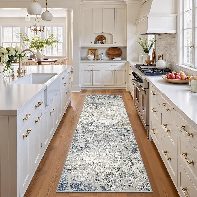 Art&Tuft Runner Rug 2'6x8' - Anti-Slip Backing Abstract Hallway Rug, Stain Resistant Kitchen Rugs, Foldable Machine Washable Area Rug(TPR18-Blue, 2'6x8')