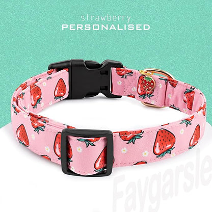 Faygarsle Pink Strawberry Pattern Cotton Dog Collar for Small, Medium, Large Boys Girls Dogs M