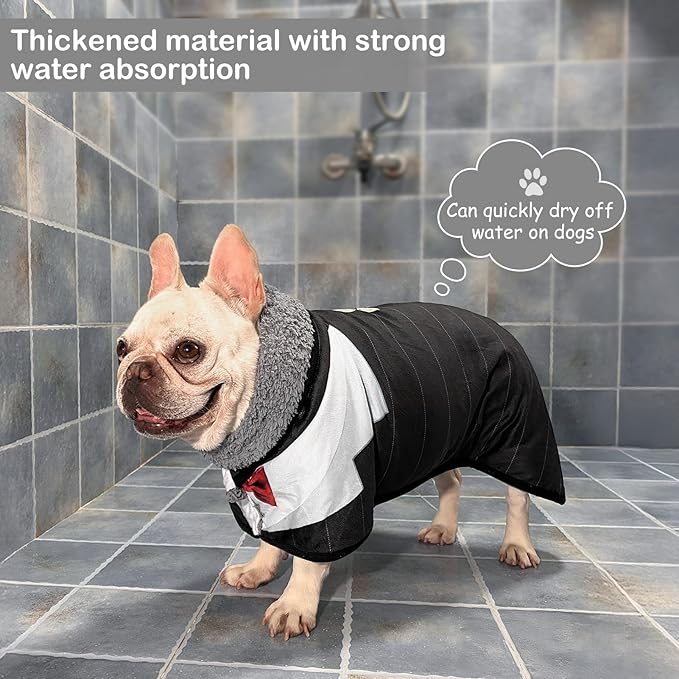 Bienbee Dog Bathrobe for Drying Dogs, Quick Drying Dog Robes for After Bath Super Absorbent Dogs Towel Cute Clothes Pajamas Coat, Black XXL